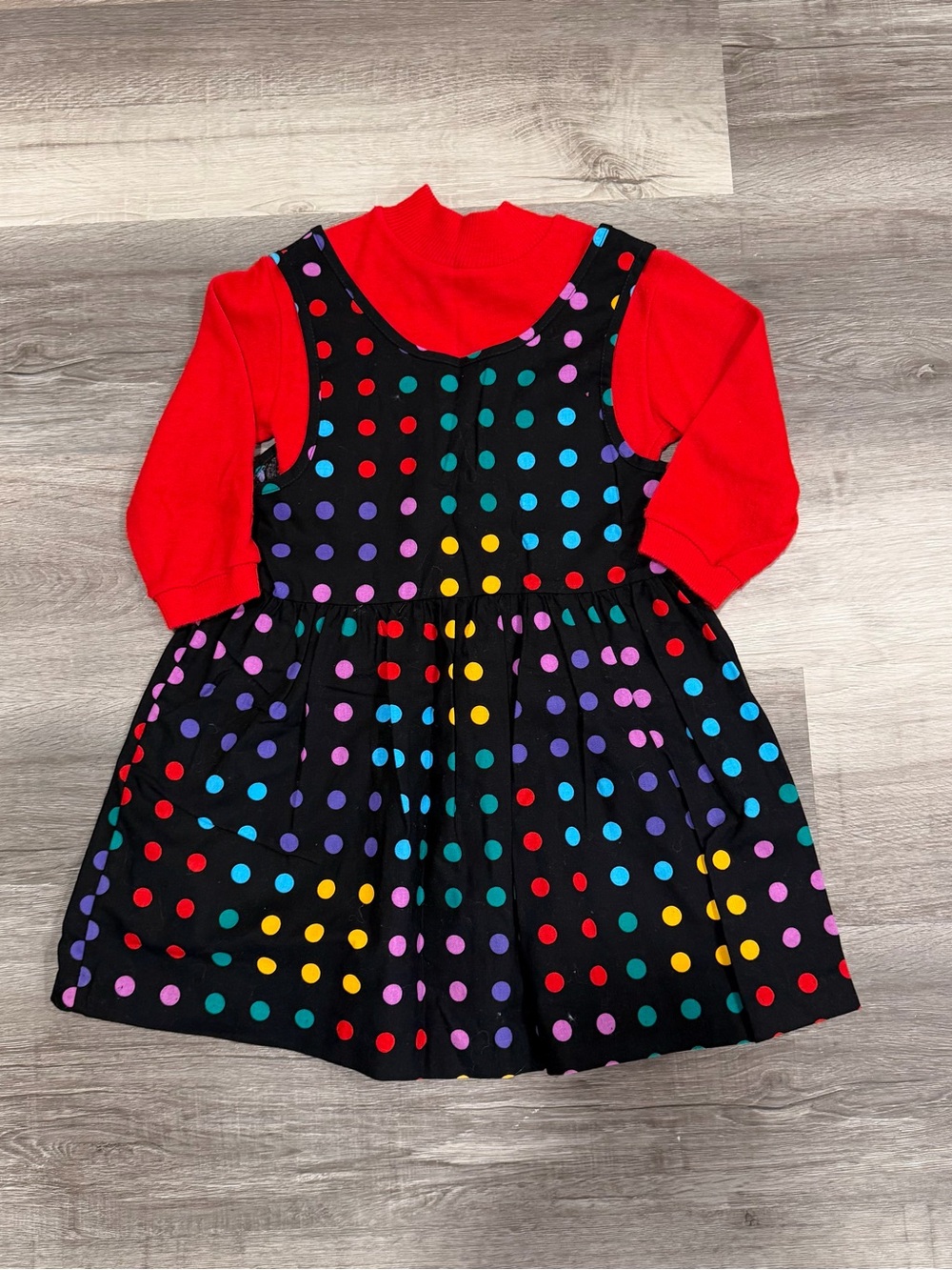VTG Cuddle Teen Girls Black Red Polka Dot Fit & Flare Scoop Dress Made in USA 6X